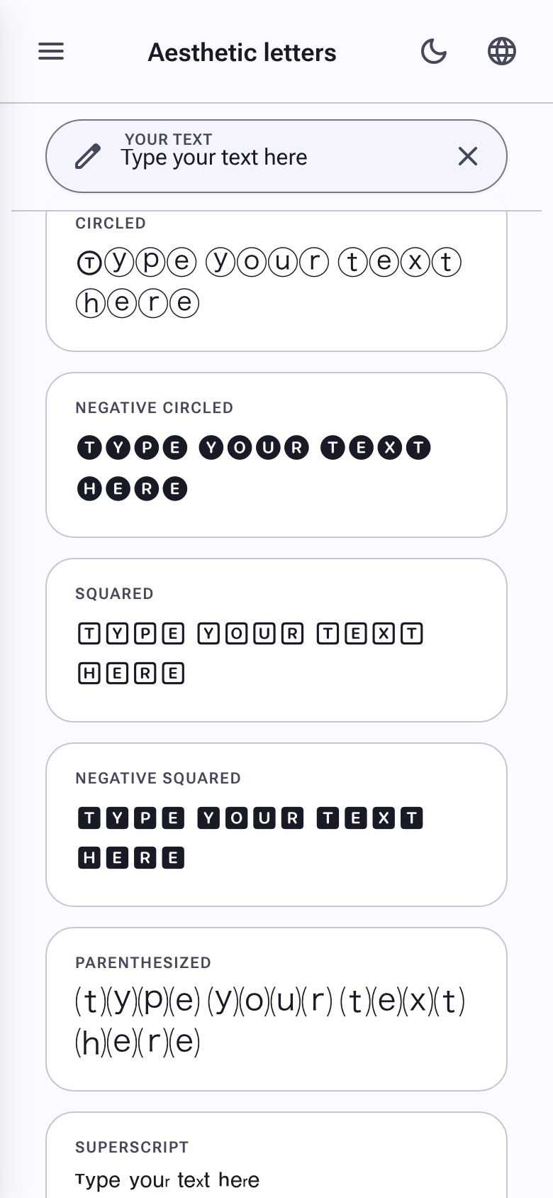 Wide, spaced and circled aesthetic text samples