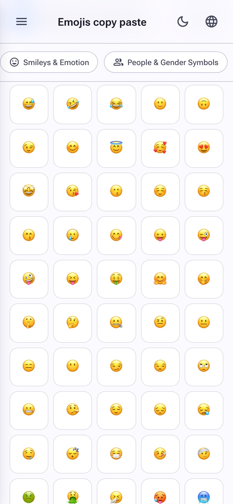 Grid of popular emoji — smileys, hearts, animals, food and flags