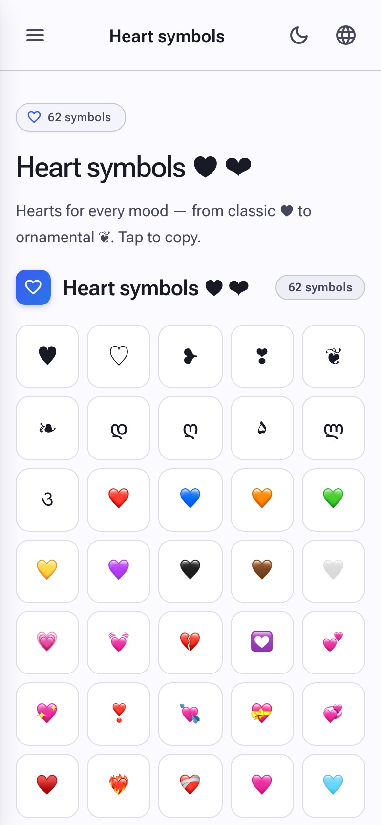 Assorted heart and love symbols in colour and outline styles