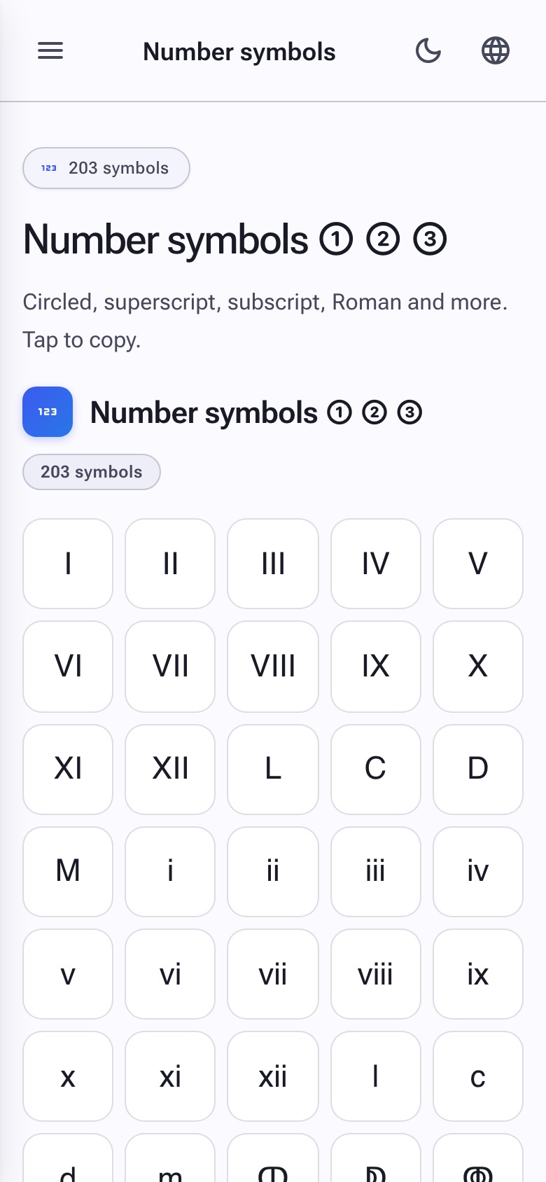 Superscriptt Numbers Number Symbols Copy and Paste ① ② ③ Ⅰ ½