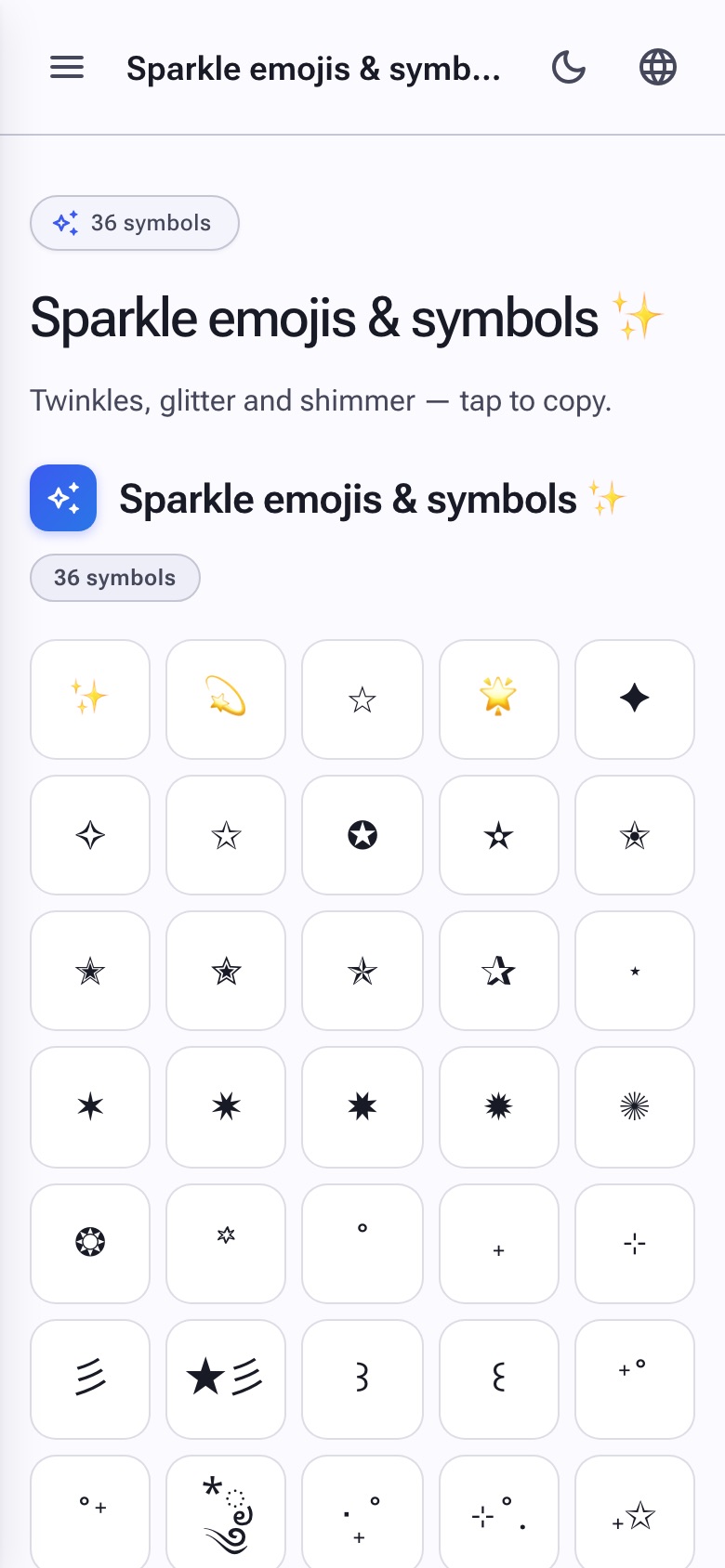 Sparkle and twinkle symbols of various sizes